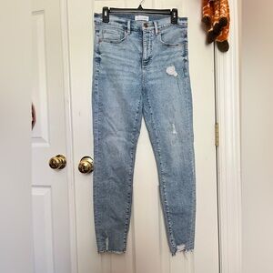 LOFT High Rise Blue Jeans with Distressed Details